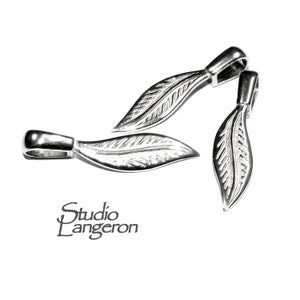 925 Sterling silver large Glue-On Feather Pendant Bail, sterling silver Bail, Jewelry making, Bail finding, Glue-On Bail - 1 piece