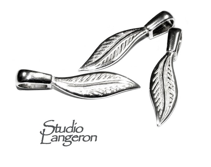 925 Sterling silver large Glue-On Feather Pendant Bail, sterling silver Bail, Jewelry making, Bail finding, Glue-On Bail - 1 piece