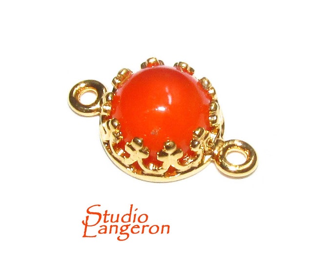 14K Gold Filled natural carnelian round Link Connector size 14x7 mm, Natural carnelian gold filled link, Jewelry making, Connector - 1 piece