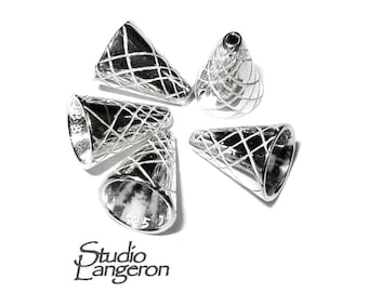 925 Sterling silver Bead Cones, Beading, Jewelry making, Cones, Sterling silver, Lariat, Cone end caps, Silver cone - 1 pair (2 piece)
