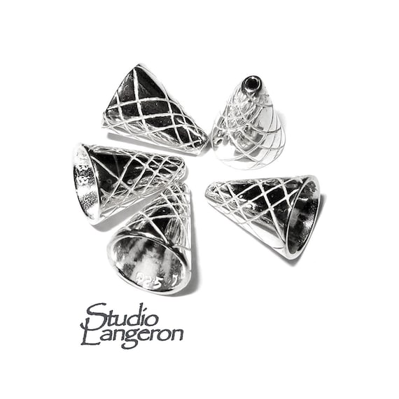 925 Sterling silver Bead Cones, Beading, Jewelry making, Cones, Sterling silver, Lariat, Cone end caps, Silver cone - 1 pair (2 piece)