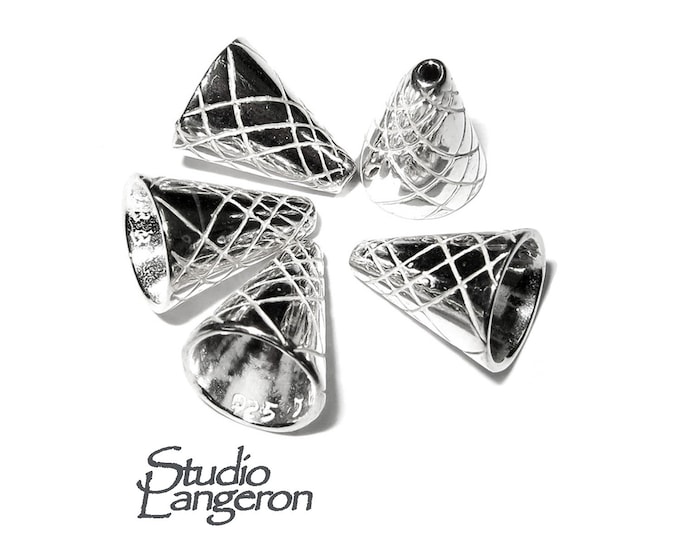 925 Sterling silver Bead Cones, Beading, Jewelry making, Cones, Sterling silver, Lariat, Cone end caps, Silver cone - 1 pair (2 piece)