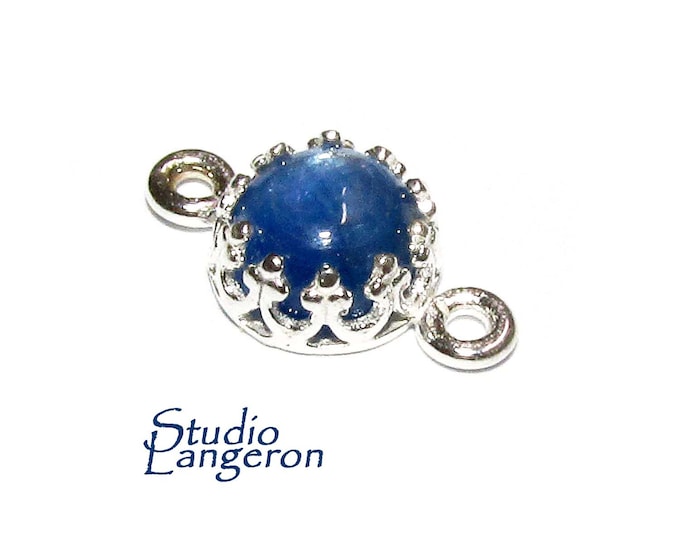 925 Sterling Silver natural kyanite round Link Connector size 14x7 mm, Natural kyanite silver link, Jewelry making, Connector - 1 piece
