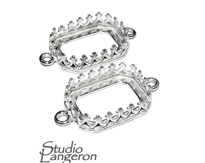 925 Sterling Silver Octagon Bezel Cups size 10x14 mm with two closed rings, Bezel cup, Setting, Jewelry making, Blank Pendant - 1 piece