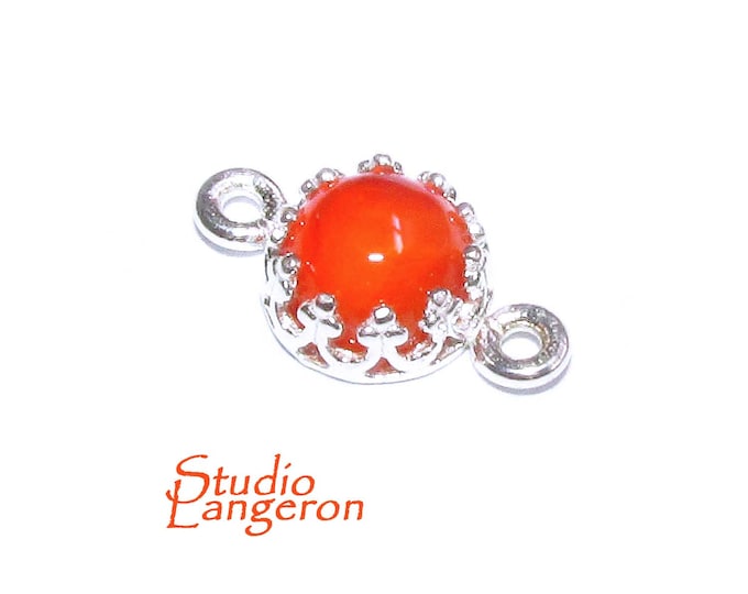 925 Sterling Silver natural carnelian round Link Connector size 14x7 mm, Natural carnelian silver link, Jewelry making, Connector - 1 piece