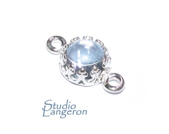 925 Sterling Silver natural blue topaz round Link Connector size 14x7mm, Natural blue topaz silver link, Jewelry making, Connector - 1 piece