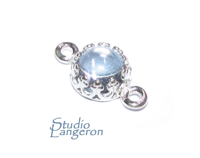 925 Sterling Silver natural blue topaz round Link Connector size 14x7mm, Natural blue topaz silver link, Jewelry making, Connector - 1 piece