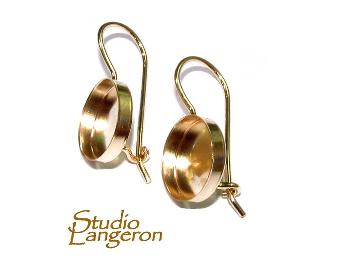 14K Yellow gold filled blank earrings with bezel cup 12mm, Jewelry making, Setting, bezel cup, base earrings, gold filled - 1 pair (2 piece)
