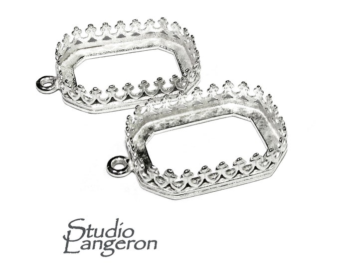 925 Sterling Silver Octagon Bezel Cups size 13x18 mm with closed ring, Bezel cup, Setting, Jewelry making, Blank Pendant - 1 piece