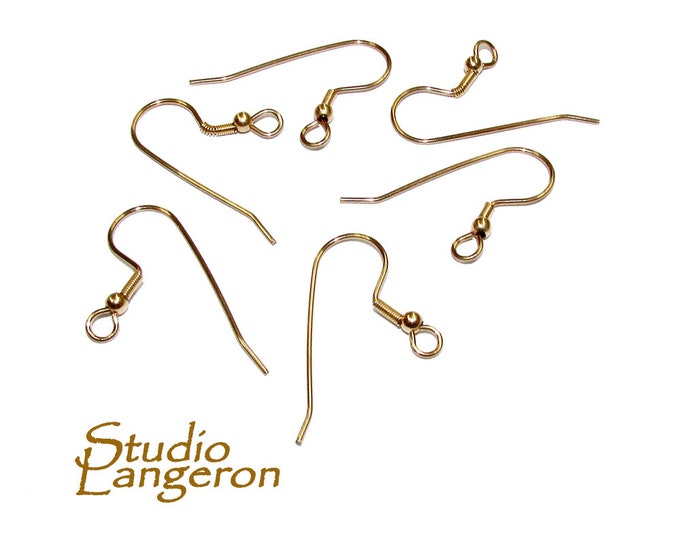 14K Yellow Gold Filled Long Ear Wire with Coil and Bead, Earrings gold filled, 14K Gold filled, Jewelry making- 1 pair (2 pieces)