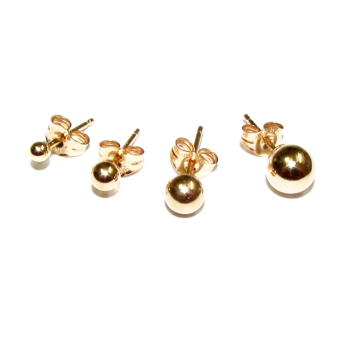 14K Solid Gold Ball Post Earrings Size 2 3 4 5 Mm Earring Etsy