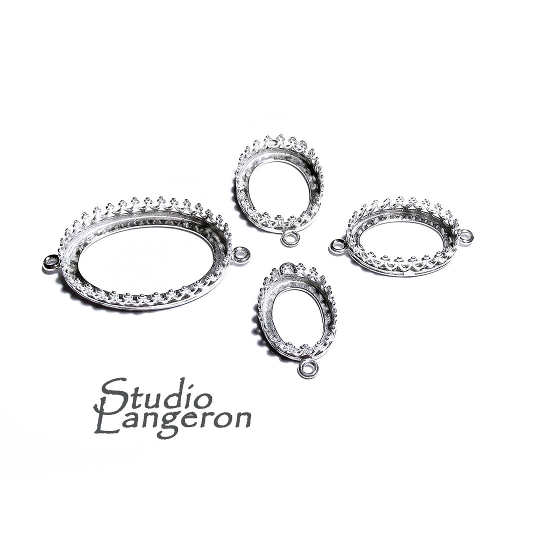 925 Sterling Silver Oval Bezel Cups With Two Closed Rings Sizes 6x8