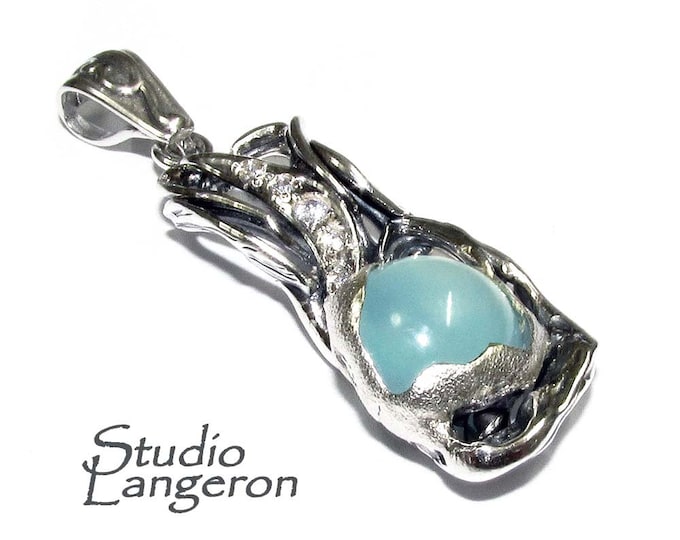 Aqua chalcedony blue pendant 925 sterling silver size 3.5x1.5 cm, single copy, Aqua chalcedony, Handmade pendant, Blue pendant, Chalcedony