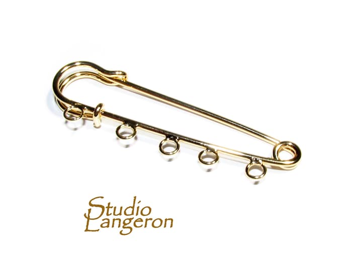 14K Gold filled Brooch Base with 5 Hanging Hole size 50x12 mm, Jewelry making, 14K gold filled, Base brooch - 1 piece