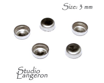 3 pcs 14K solid white gold Round Bezel Cups size 3 mm, Bezel cup, Jewelry making, Round bezel cups, 14K solid white gold, Setting, Mounting