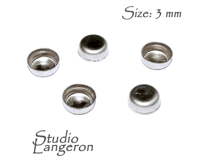 3 pcs 14K solid white gold Round Bezel Cups size 3 mm, Bezel cup, Jewelry making, Round bezel cups, 14K solid white gold, Setting, Mounting