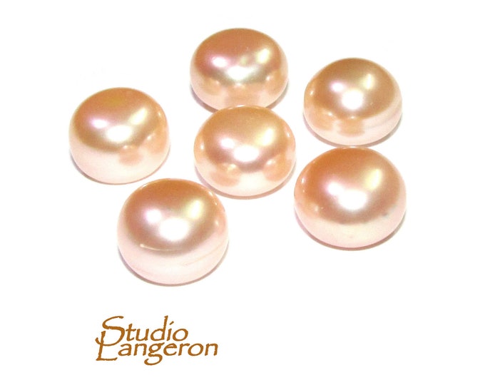 11 mm Peach pearls half-drilled Cabochon, Natural Pearl, Peach pearls Gemstone, Round pearl, Jewelry making, ring, earrings - 1 piece