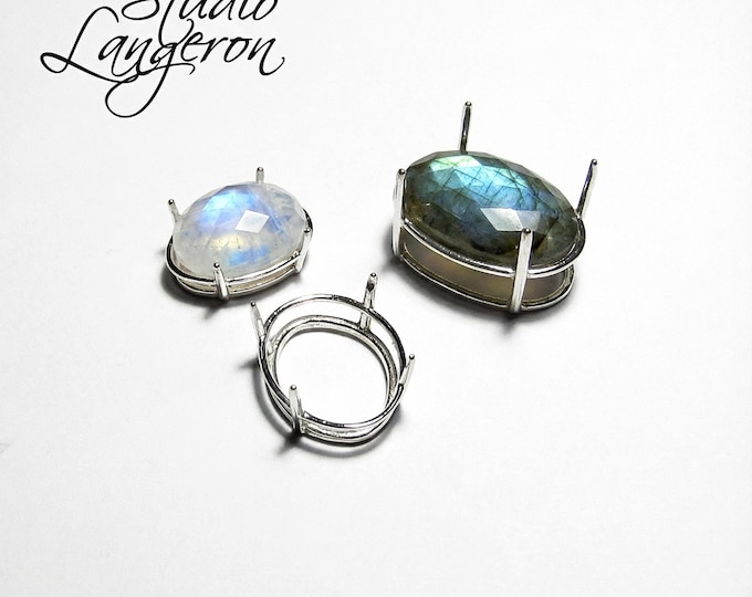 925 sterling silver Oval basket 4-Prong Setting size 13x18, 15x20, 18x25 mm, Bezel cups, Setting, Jewelry making, prong setting - 1 piece