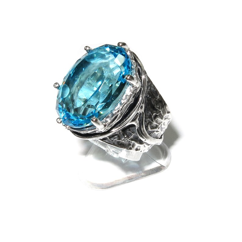 Statement Blue Topaz Ring 925 Sterling Silver With Stamp Size 6 ...
