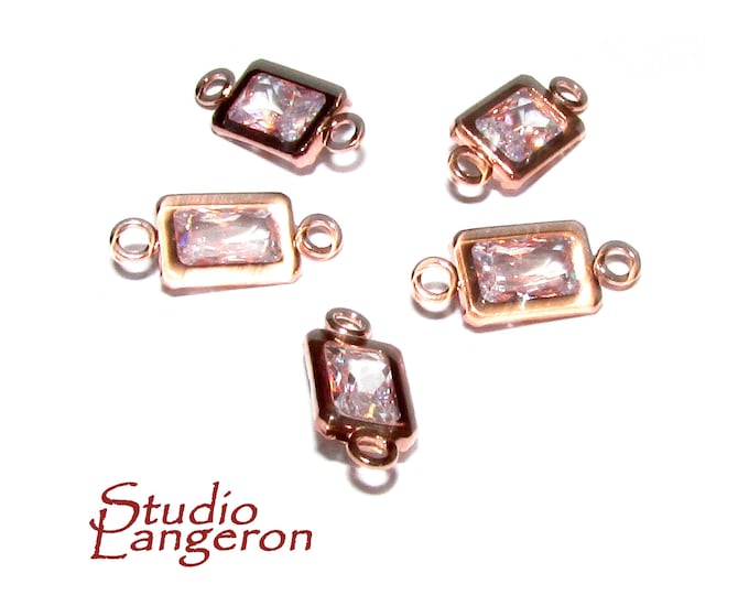 14K Rose Gold Filled White topaz rectangular Link Connector size 11.0x5.0 mm, Topaz gold filled link, Connector, Jewelry making - 1 piece