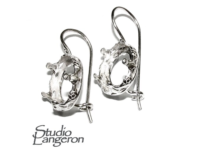 10x12 mm size 925 sterling silver blank earrings with bezel cup, base earrings, bezel cup, Jewelry making, Setting - 1 pair (2 pieces)