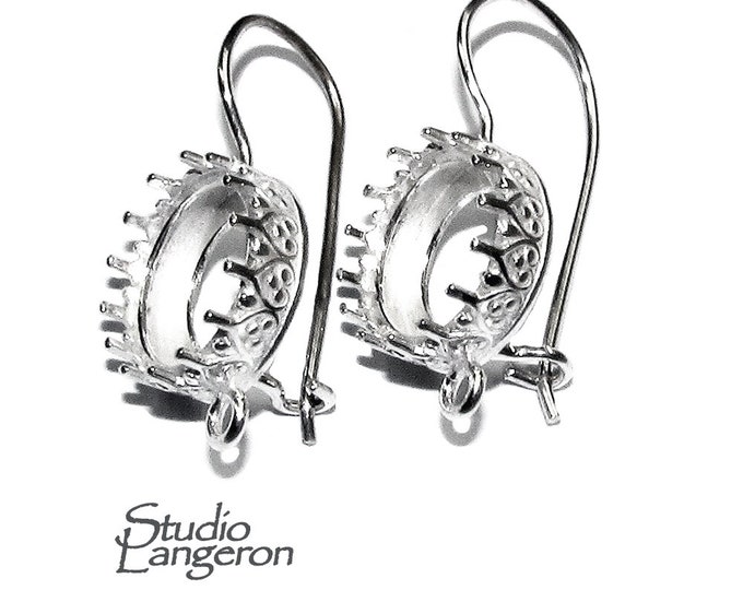 10mm 925 sterling silver blank earrings with bezel cup and closed ring, Jewelry making, Setting, bezel cup, base earrings - 1 pair (2 piece)