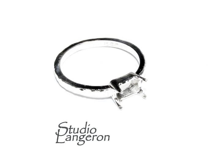 925 sterling silver blank ring with rectangular Prong Setting 4x6mm size 4-11, Jewelry making, base ring, Setting, Prong setting - 1 piece