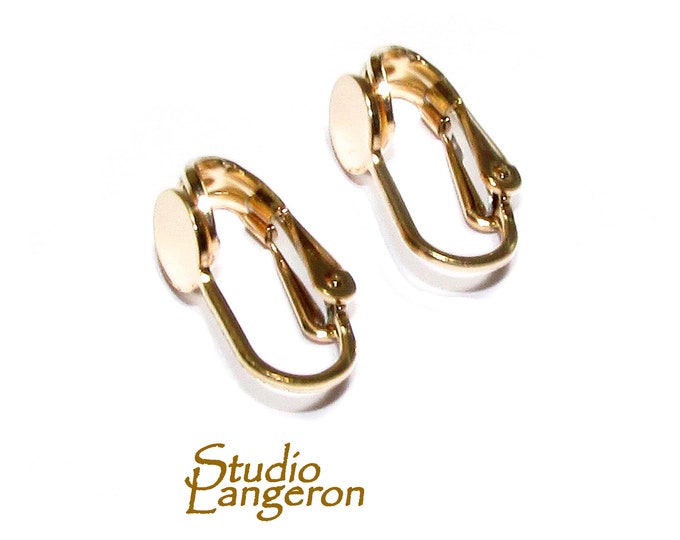14K Yellow Gold Filled Ear Clip with Flat Pad size 16x6.3mm, Jewelry making, Ear Clip earrings, Gold Filled - 1 pair (2 piece)