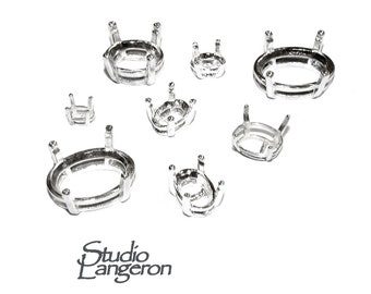 925 sterling zilver Mand Ovale Instelling 4-Prong maat 3x5 - 12x16 mm, Bezel cup, Sieraden maken, Prong setting, Mand setting - 1 stuk