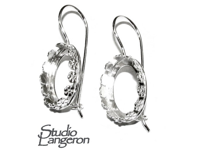 13x18 mm size 925 sterling silver blank earrings with bezel cup, Jewelry making, Setting, bezel cup, Base earrings - 1 pair (2 pieces)