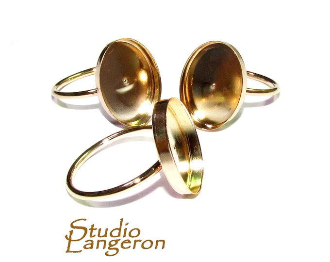 14K Yellow gold filled blank ring with bezel cup 12x16 mm size 4 - 11, Base ring, Bezel cup, Setting, Jewelry making, Ring setting - 1 piece