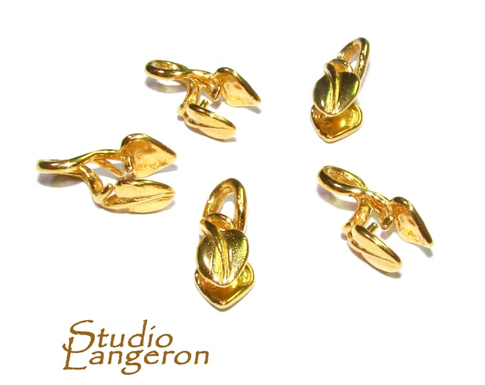 14K Yellow gold filled Large Leaf Pinch Pendant Bail, Jewelry making, bail with loop, Bail gold filled, Bail finding, Leaf bail - 1 piece