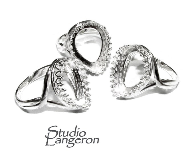 13x18mm 925 sterling silver blank ring with pear bezel cup size 5, 6, 7, 8, 9, Ring mounting, bezel cup, base ring, Jewelry making - 1 piece