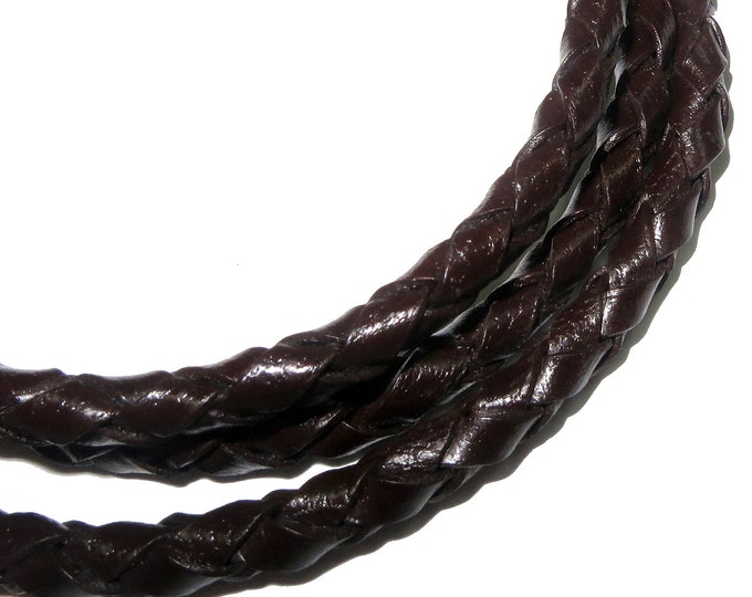 4.0 mm Natural Brown braided leather cord, Leather cord, braided cord, Natural leather, Brown  color, Jewelry making - 50 cm (1.7 Ft)