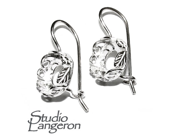 8 mm size 925 sterling silver base earrings with bezel cup, earring component, bezel cup, base earrings, Sterling silver - 1 pair (2 piece)