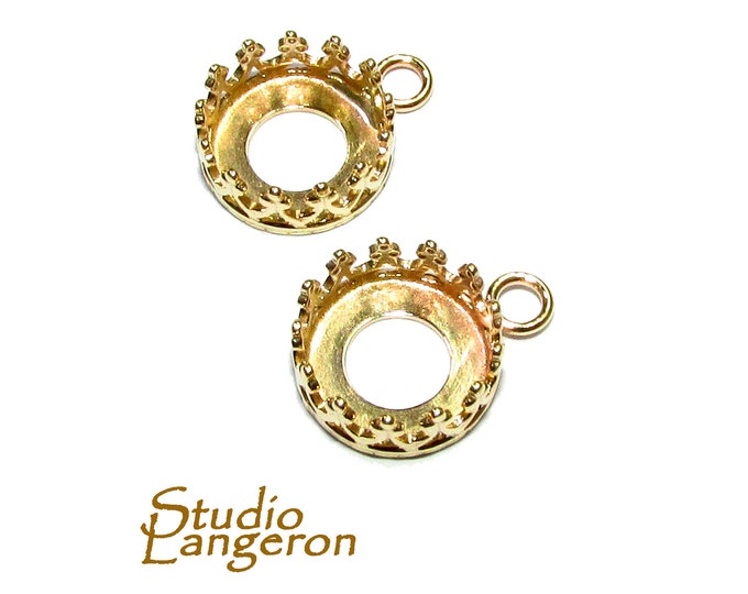 14K solid yellow gold Bezel Cups size 8 mm with loop, Bezel cup, Setting, 14K solid gold, Jewelry making, Round bezel cup - 1 piece