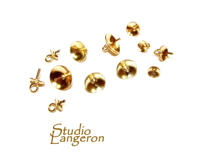 14K yellow gold filled decorative bead caps with screw pin size 3, 4, 5, 6 mm, Jewelry making, bead caps, Gold filled bead caps - 1 piece