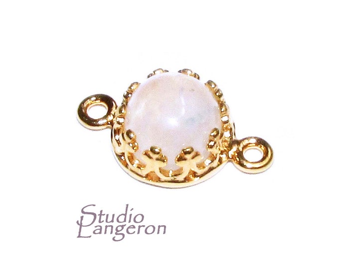 14K Gold Filled natural moonstone round Link Connector size 14x7 mm, moonstone gold filled link, Jewelry making, Connector - 1 piece