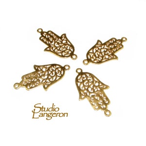 14K Goud gevulde grote connector hamsa maat 24x13 mm, goud gevulde link component, Sieraden maken, Goud gevuld, Sieraden link hamsa - 1 stuk
