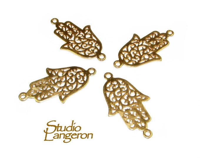 14K Gold filled large connector hamsa size 24x13 mm, gold filled link component, Jewelry making, Gold filled, Jewelry link hamsa - 1 piece