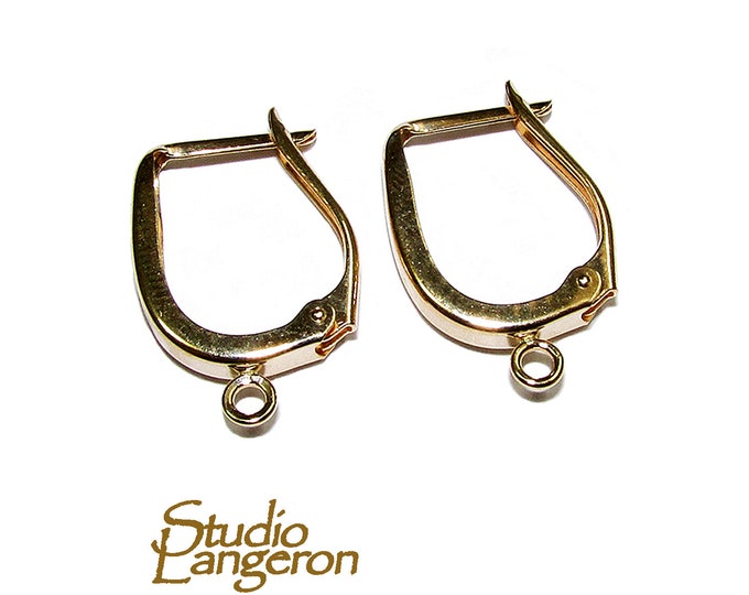 14K Yellow Gold Lever-Back Ear Wire with Open Ring, gold earring, earring components, Earrings lever-back, Jewelry making - 1 pair (2 piece)