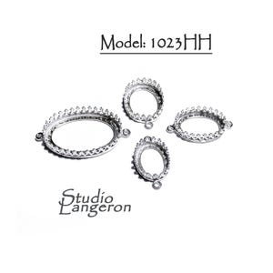 925 Sterling Silver Oval Bezel Cups with 2 closed rings, sizes 6x8-18x25mm, Setting, Jewelry making, Bracelet, Connector - 1 piece