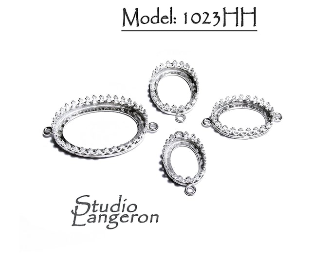 925 Sterling Silver Oval Bezel Cups with 2 closed rings, sizes 6x8-18x25mm, Setting, Jewelry making, Bracelet, Connector - 1 piece