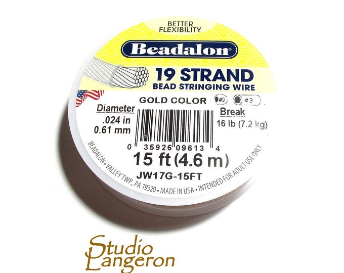 Beading wire Beadalon 19 Strand size 0.61mm gold color, Wire, Beadalon, Beading wire, Beading, Jewelry making, Gold wire - 1 spool