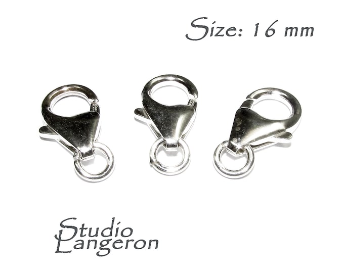 3 pcs/Pkg 925 Sterling Silver Teardrop Lobster Clasp with ring sizes 16 mm, Silver clasps, Lobster clasp, Sterling silver, Jewelry making