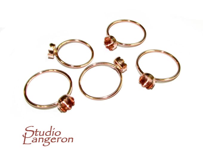 14K Rose gold filled blank ring with flower bezel cup 6 mm size 4, 5, 6, 7, 8, Base ring, Gold filled, Jewelry making, Setting - 1 piece