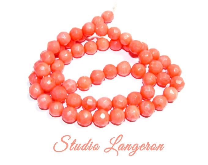 SALE!  Natural Coral Gemstone faceted round Beads 6mm 1 strand 40cm (16 inch) long, Natural Coral, Jewelry making - 1 strand