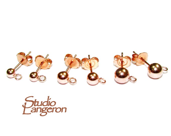 14K Rose Gold Filled Ball Post Earrings with Open Ring size 3, 4, 5 mm, earring components, Jewelry making, earrings - 1 pair (2 piece)