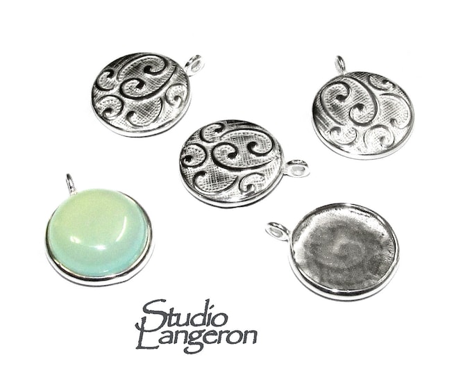 925 sterling silver decorative blank pendant size 12 mm, pendant silver, base pendant, bezel cup, Jewelry making, setting - 1 piece