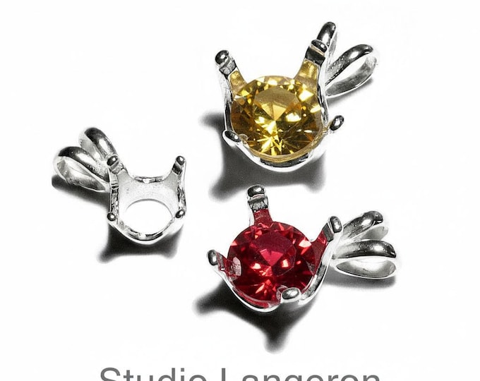 925 sterling silver blank pendant with round 4-prong setting 6, 8, 10, 12mm, pendant silver, base pendant, Jewelry making, setting - 1 piece